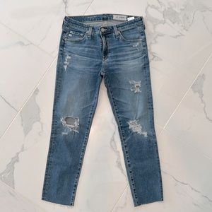 AG Prima distressed cigarette crop jeans. Size 27.